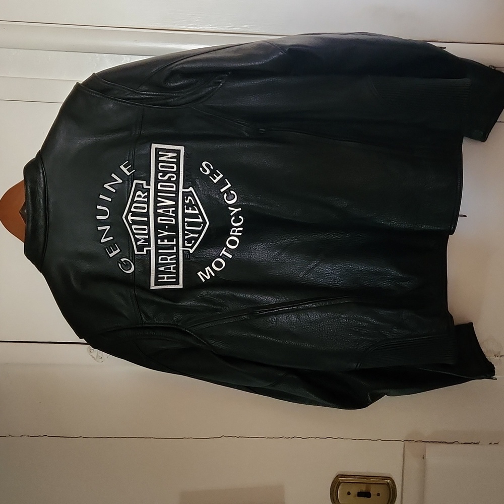 Harley-Davidson REFLECTIVE (I'M GLOWING) Black Leather Bomber Jacket - Picture 3 of 6